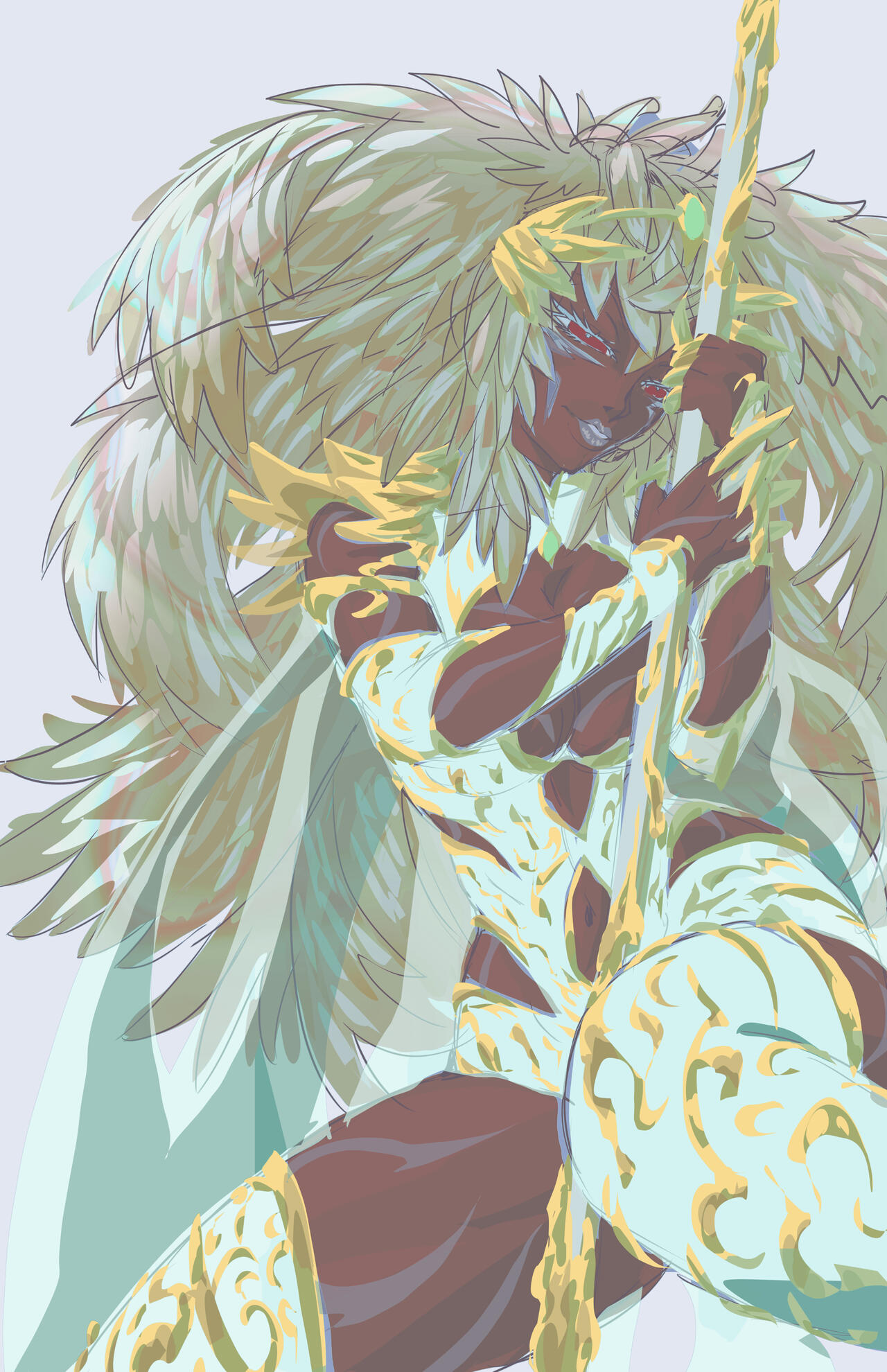 Personal Orginal Character Sketch. I imagen a ark angel bracing her staff to keep her from collapsing
